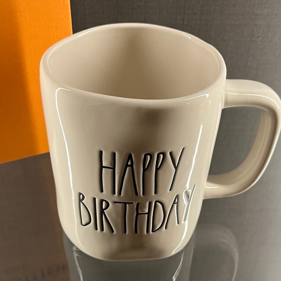 Rae Dunn by Magenta "Happy Birthday" ceramic mug light blue cupcake topper lid. - Picture 9 of 12